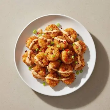 Air Fried Popcorn Prawns with Burnt Chilli Mayo