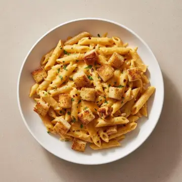 Creamy Cheddar Garlic Bread Pasta Bake