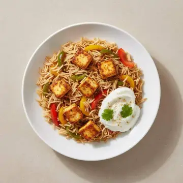 Arroz con paneer tikka