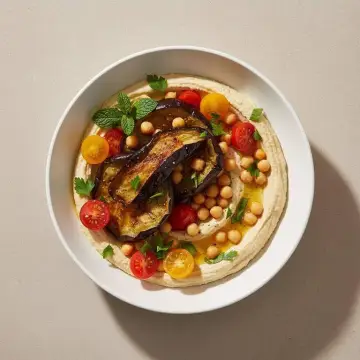 Roasted Aubergine Hummus Bowls