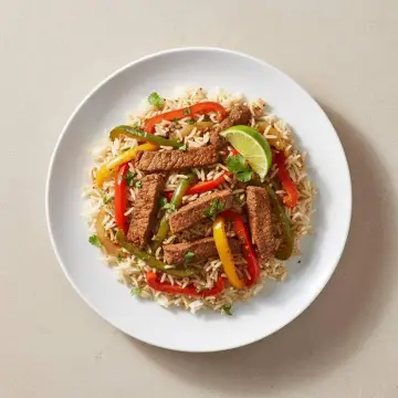 Arroz con fajita de ternera