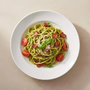 Tomato Bacon Pesto Spaghetti